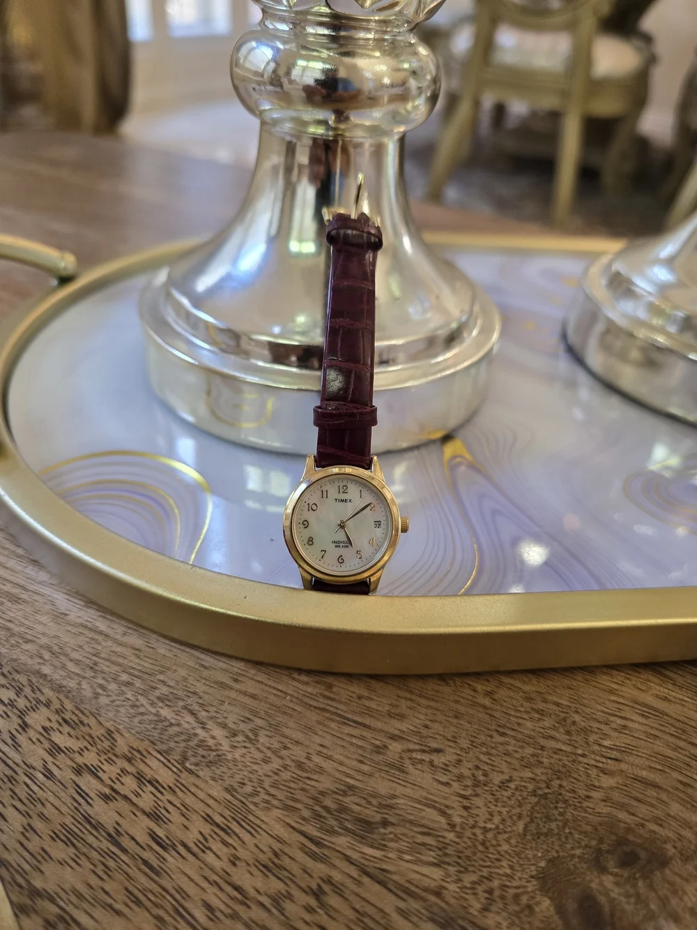 Timex Women's Gold Case Watch with Burgundy Leather Strap
